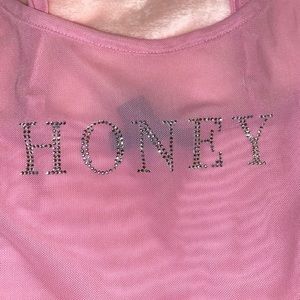 Cute pink bedazzled see through crop top honey